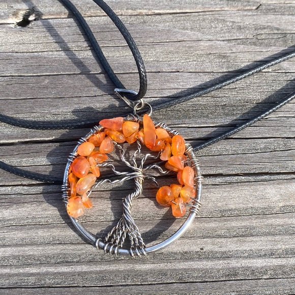 Tree of Life Necklace Genuine Carnelian sterling Silver wire wrap pendant - Picture 5 of 7